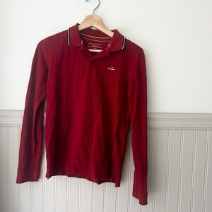 Monoprix Teen Boys 14 French Fashion Brand Red Long Sleeve Polo Shirt